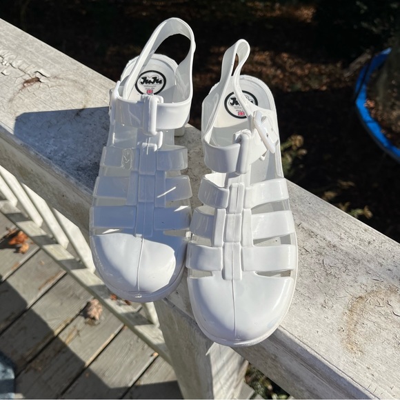 JuJu England Chunky Heel BABE Jelly Sandals White Women - Picture 2 of 9